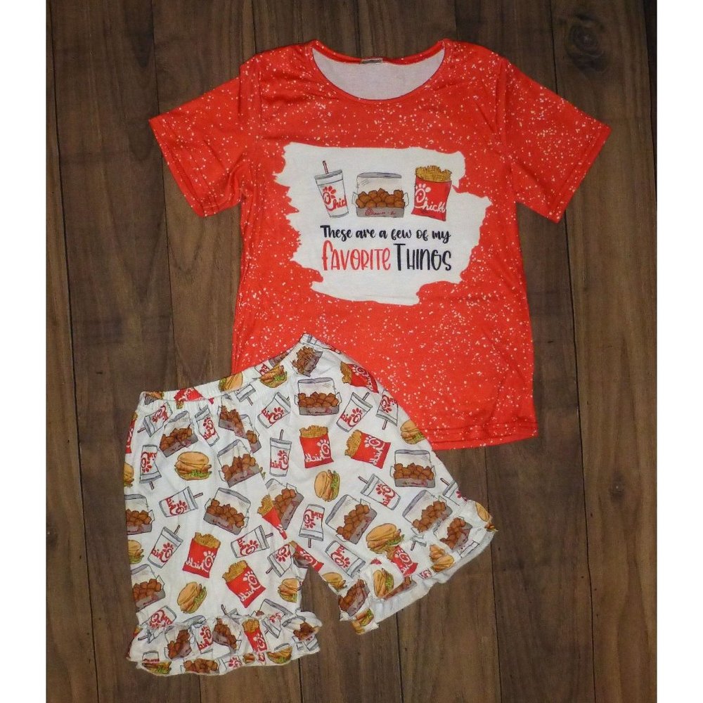 Boutique Chicken Fast Food Girls Shorts Outfit Set
